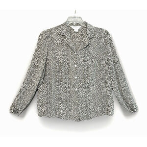 100% Silk Blouse Leopard Animal Print Top Women's 14, 14W Casual Corner Annex